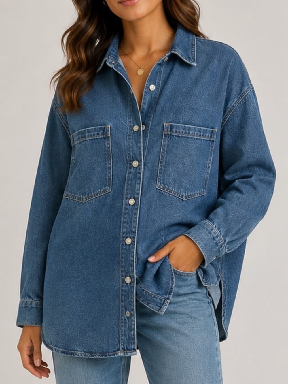 H&M oversized denim button up.